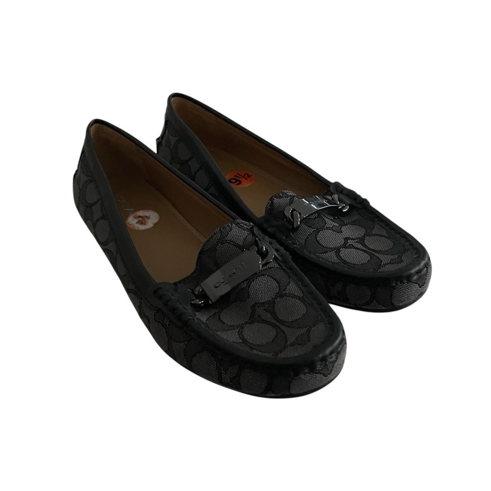 Coach Moira Black Loafers with Woven Leather Design Size 9.5